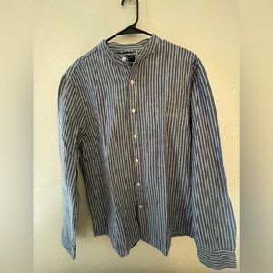 Banana Republic blue and white striped shirt with a mandarin collar